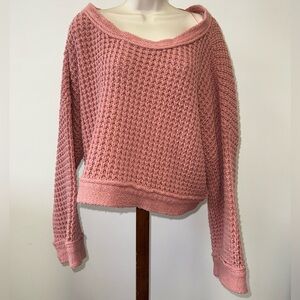 Free People (Small) Pink Heavy Knit Cropped Sweater with Tied Back